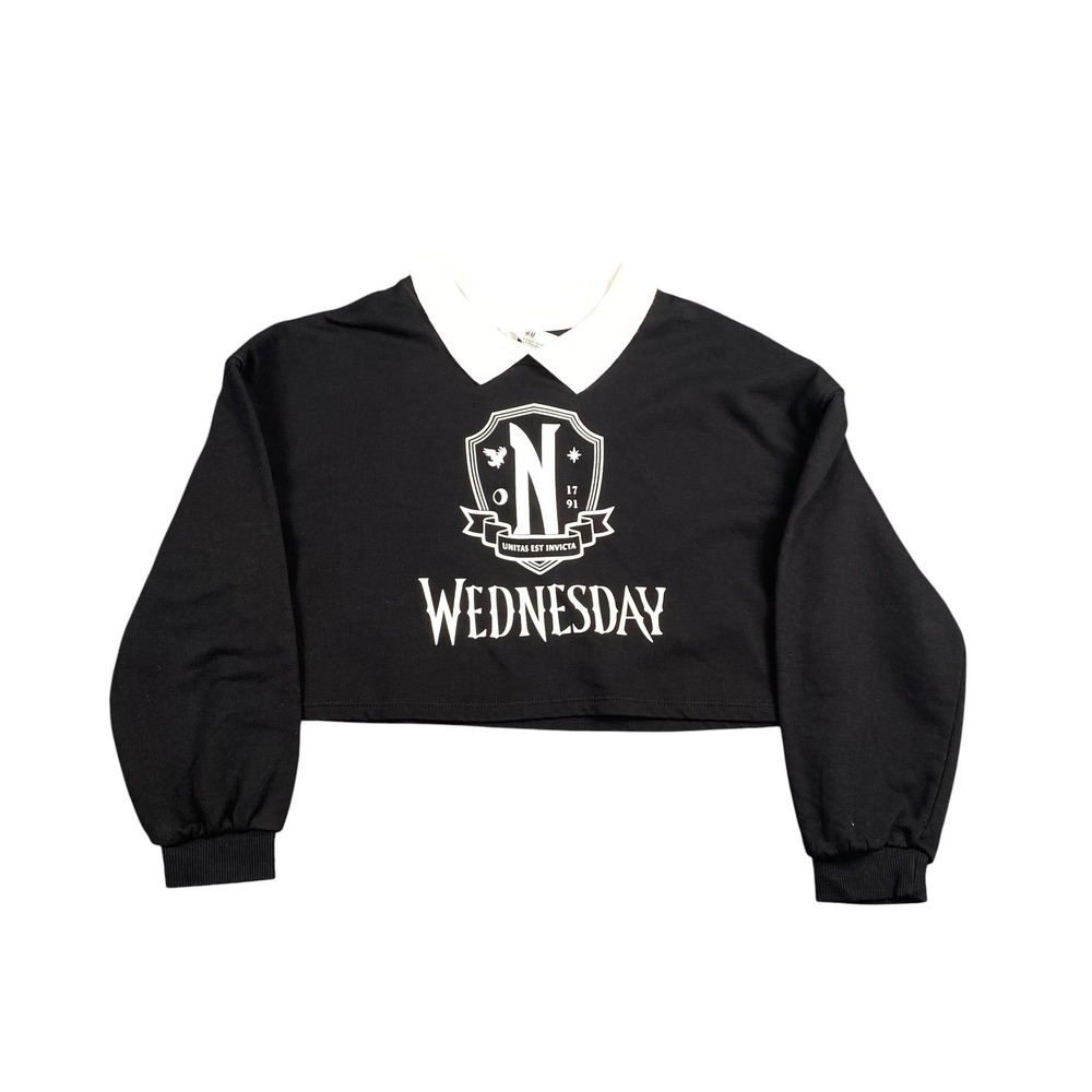 H&M Wednesday Addams Nevermore Academyβ Cropped Collared Shirt 8-10 816